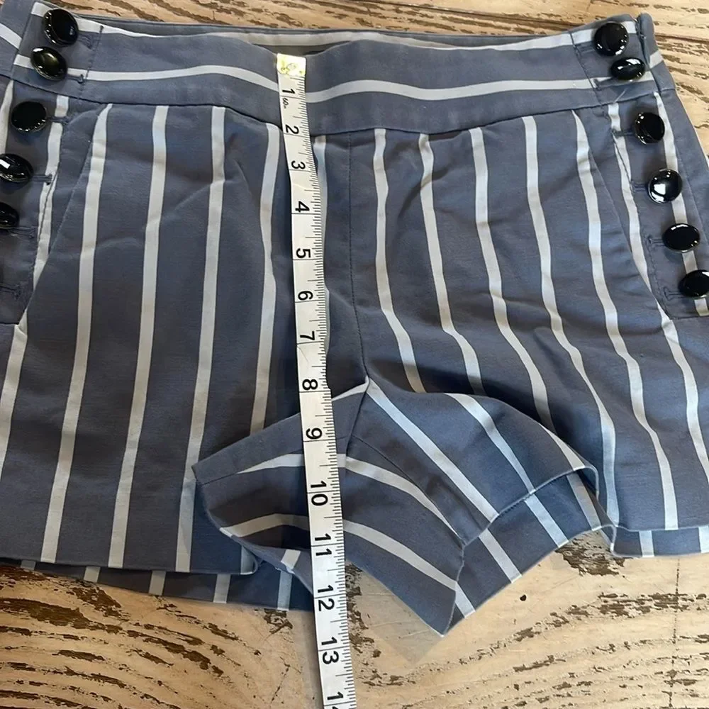 LOFT Nautical Stripe High Rise Button Sailor Shorts Gray and White Size 2 - Picture 10 of 11